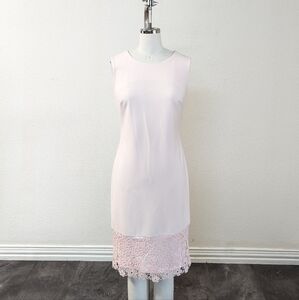 DKNY Crochet Lace Hem Shift Dress Pink 6 wedding party cocktail classic spring